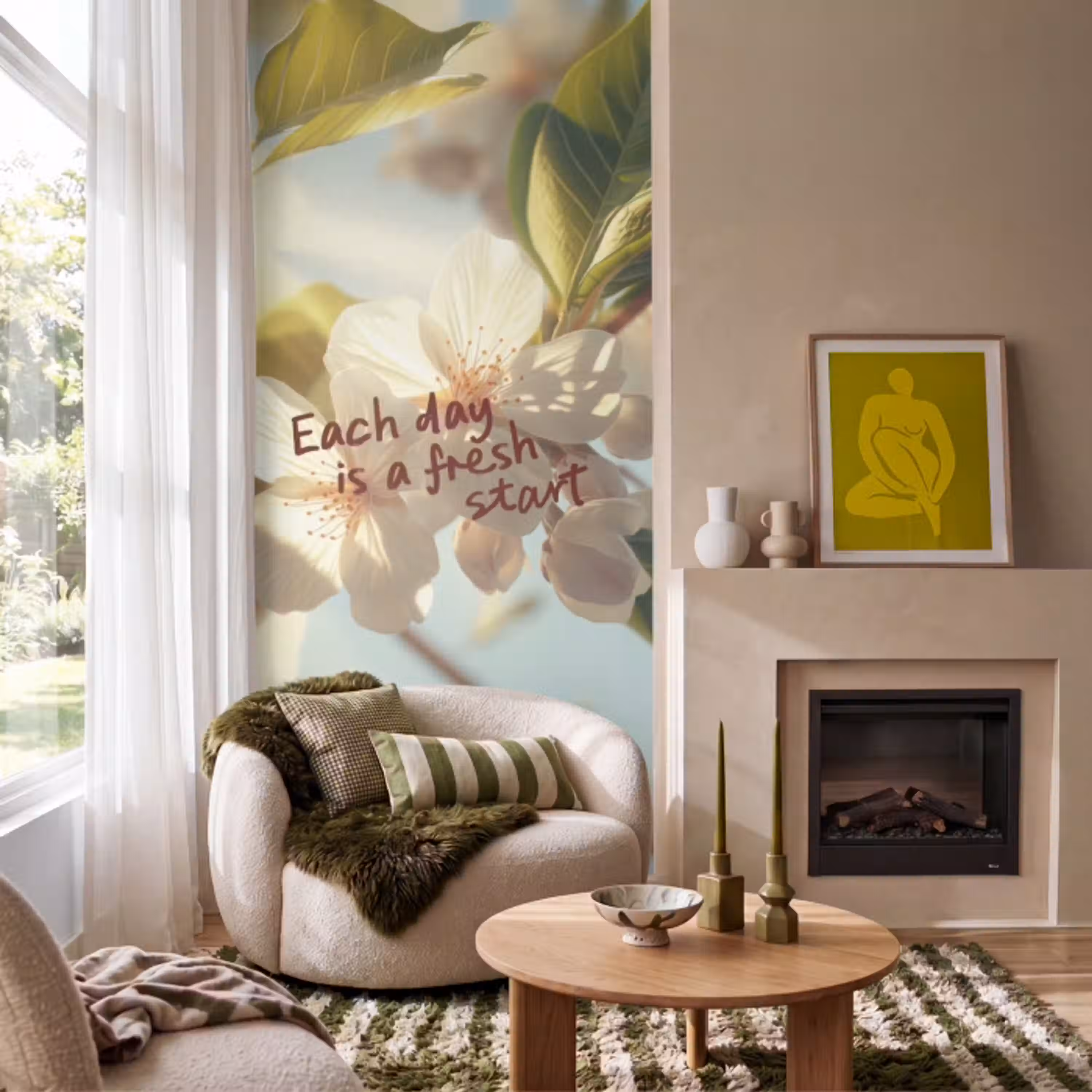 Bloesems - Zonlicht - Quote - Wit Behang Vlies klein -sfeer2