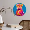 Muis - Kimono - Bloemen - Blauw Wandcirkel behangsticker klein -sfeer3