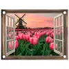Doorkijk - Tulpen - Bloemen - Molen - Raam tuinposter los doek klein -3d