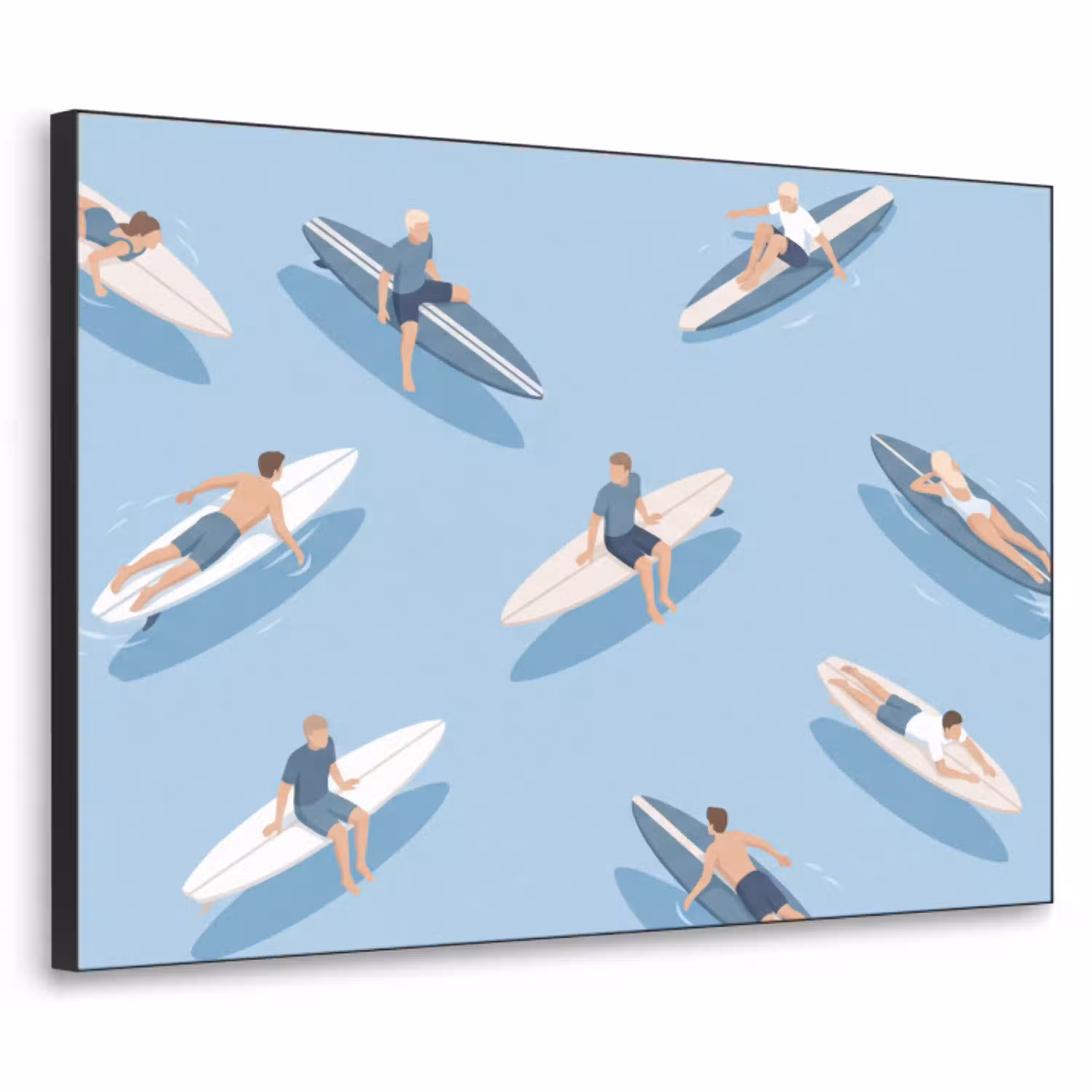Mensen - Surfen - Water - Zomer - Illustratie Textielframe zwart klein -3d