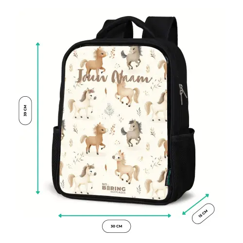 Patroon van veulens in beige en bruin kleuren Rugzak - Zwart middel -productfoto_formaten