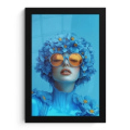 Vrouw - Bloem - Blauw - Modern - Bril - Portret fotolijst zwart zonder passe partout klein -3d