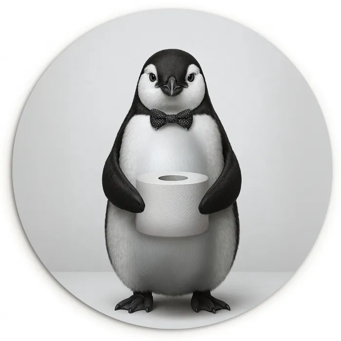 Pinguïn - WC rol - Wit Wandcirkel kunststof plaat 5mm dik klein -3d