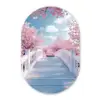 Brug - Kersenbomen - Wit Wandcirkel Ovaal Glas middel -3d