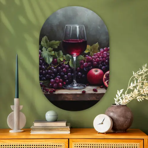 Wijn - Fruit - Stilleven Wandcirkel Ovaal Glas middel -sfeer2