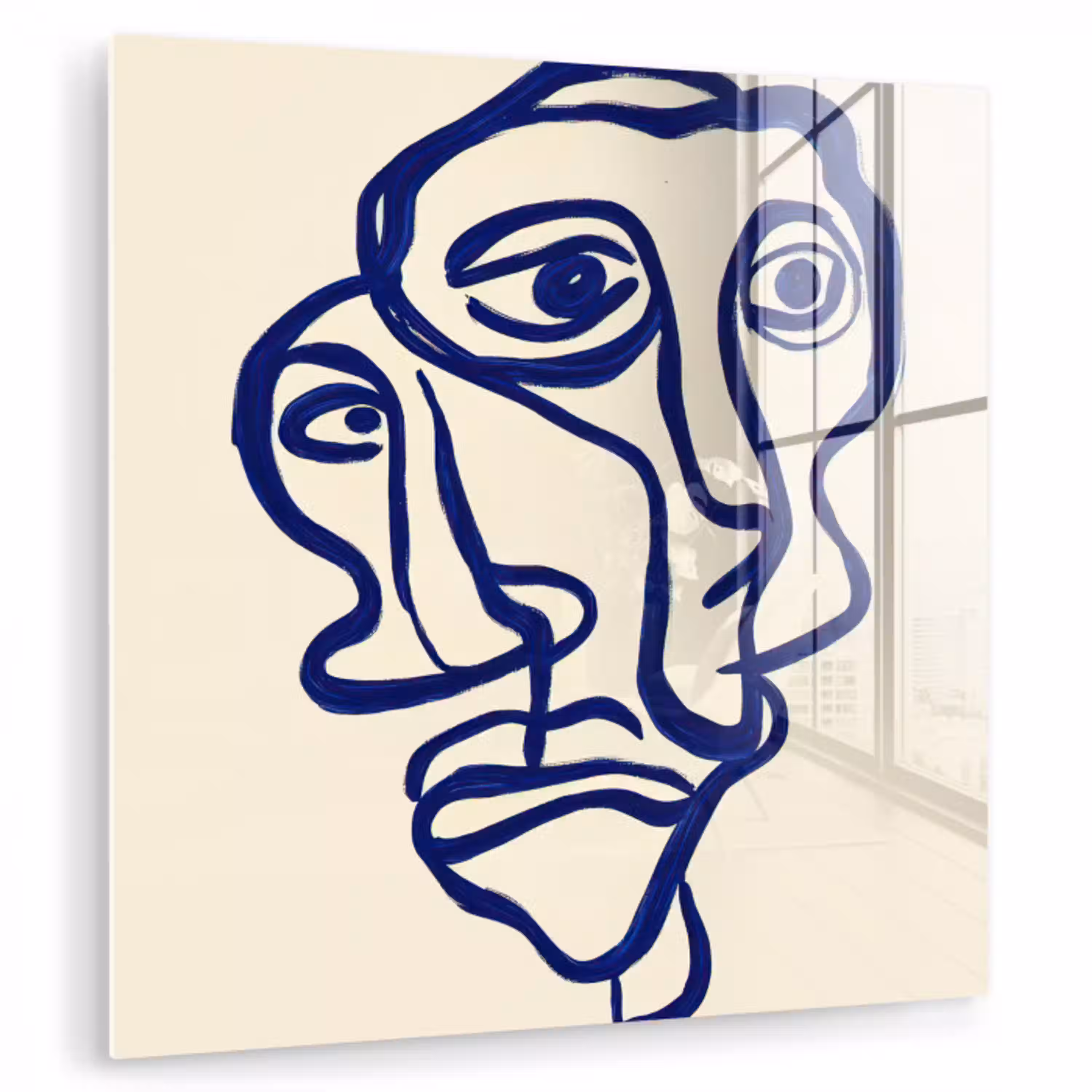 Lijntekening - Overlappende gezichten - Donkerblauw plexiglas 5mm klein -zzzproduct_nieuw