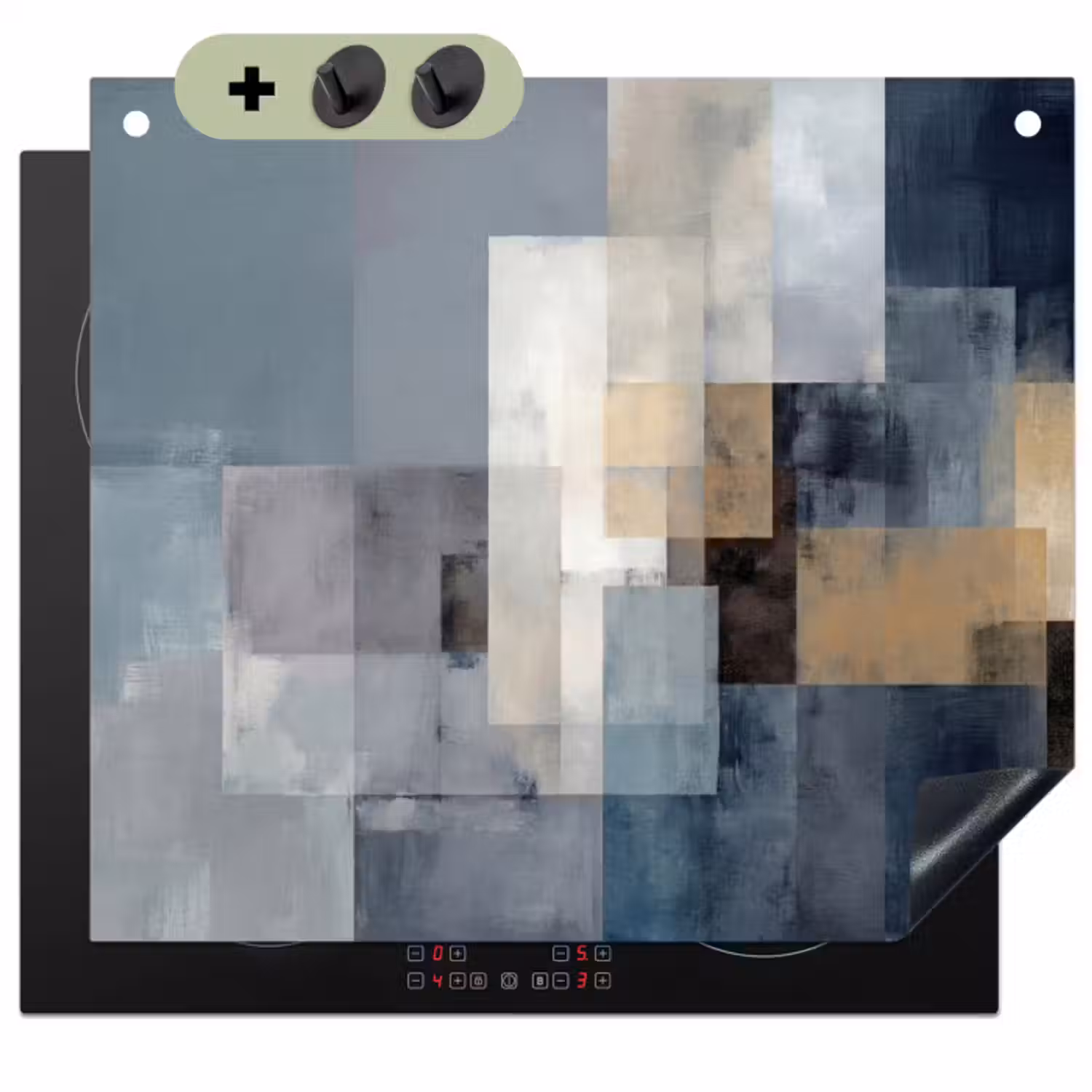 Inductie beschermer en spatscherm (2in1) - Rechthoeken - Abstract - Blauw