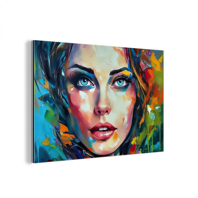 Gezicht - Vrouw - Olieverf - Kleurrijk - Kunst aluminium wit klein -3d