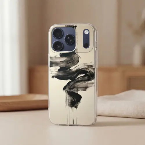 Golven - Penseelstreken - Beige - Minimalistisch Telefoonhoesje iPhone 17 Pro klein -sfeer2