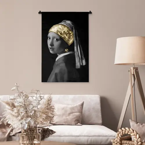 Meisje met de parel - Johannes Vermeer - Goud Wandkleed katoen klein -sfeer4
