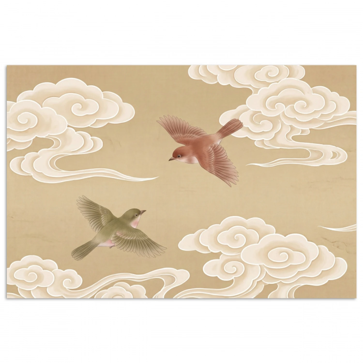 Vogels - Vliegen - Beige poster papier klein -3d
