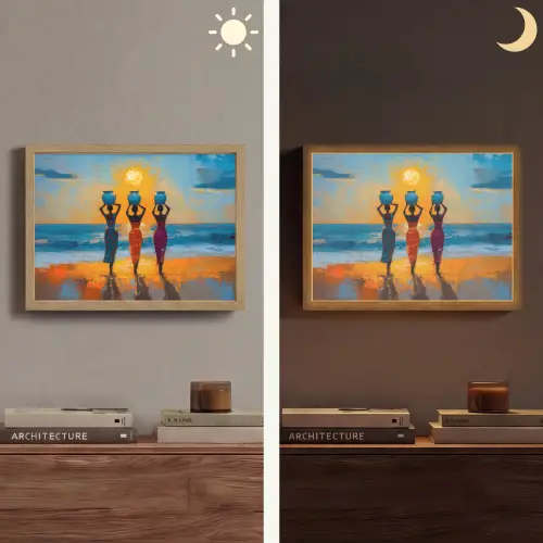Vrouwen - Strand - Zondsondergang Light Box met batterij (Wandlamp) middel -sfeer3