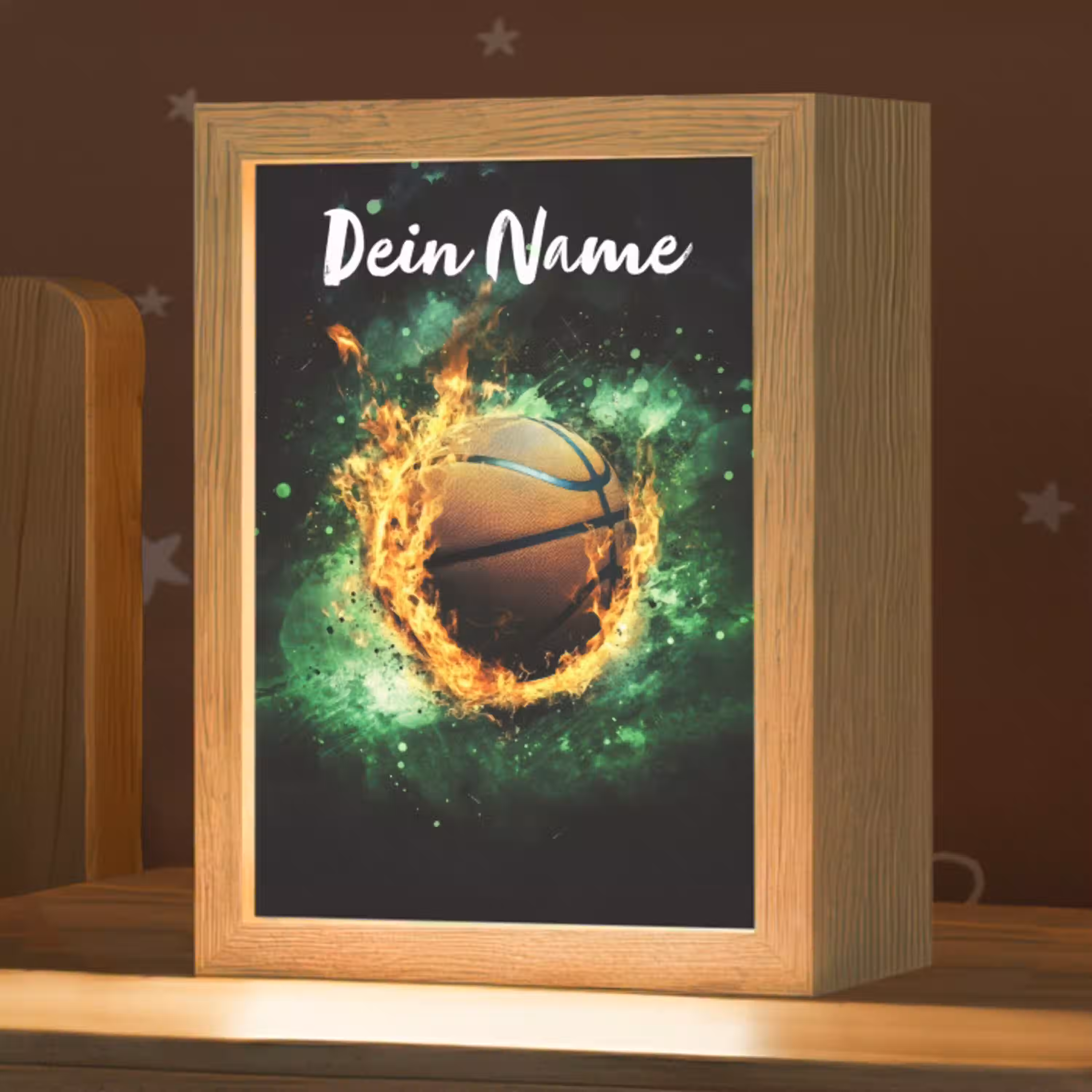 Basketbal - Vuur - Vlammen - Groen Light Box met kabel (Kinderlampje) klein -zzz_3d_website
