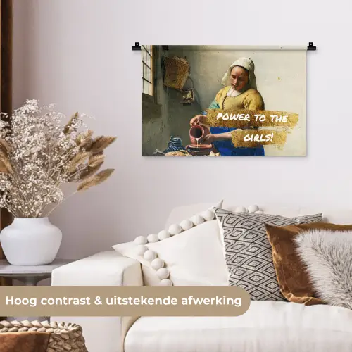 Melkmeisje - Goud - Quotes - Schilderij - Oude meesters Wandkleed katoen klein -sfeer1