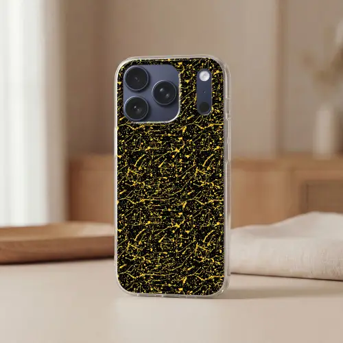 Spat - Waterverf - Geel - Zwart Telefoonhoesje iPhone 17 Pro klein 878 -sfeer2