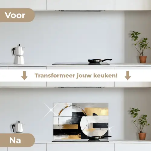 Abstract - Goud - Zilver - Vormen - Aesthetic keuken achterwand spatscherm klein -voor_na_NL