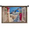 Doorkijk - Santorini - Landschap - Blauw - Grieks Wandkleed katoen klein -zz3d