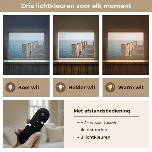 Houten steiger - Helderblauwe lucht Light Box met batterij (Wandlamp) middel -USP_lichtkleurNL