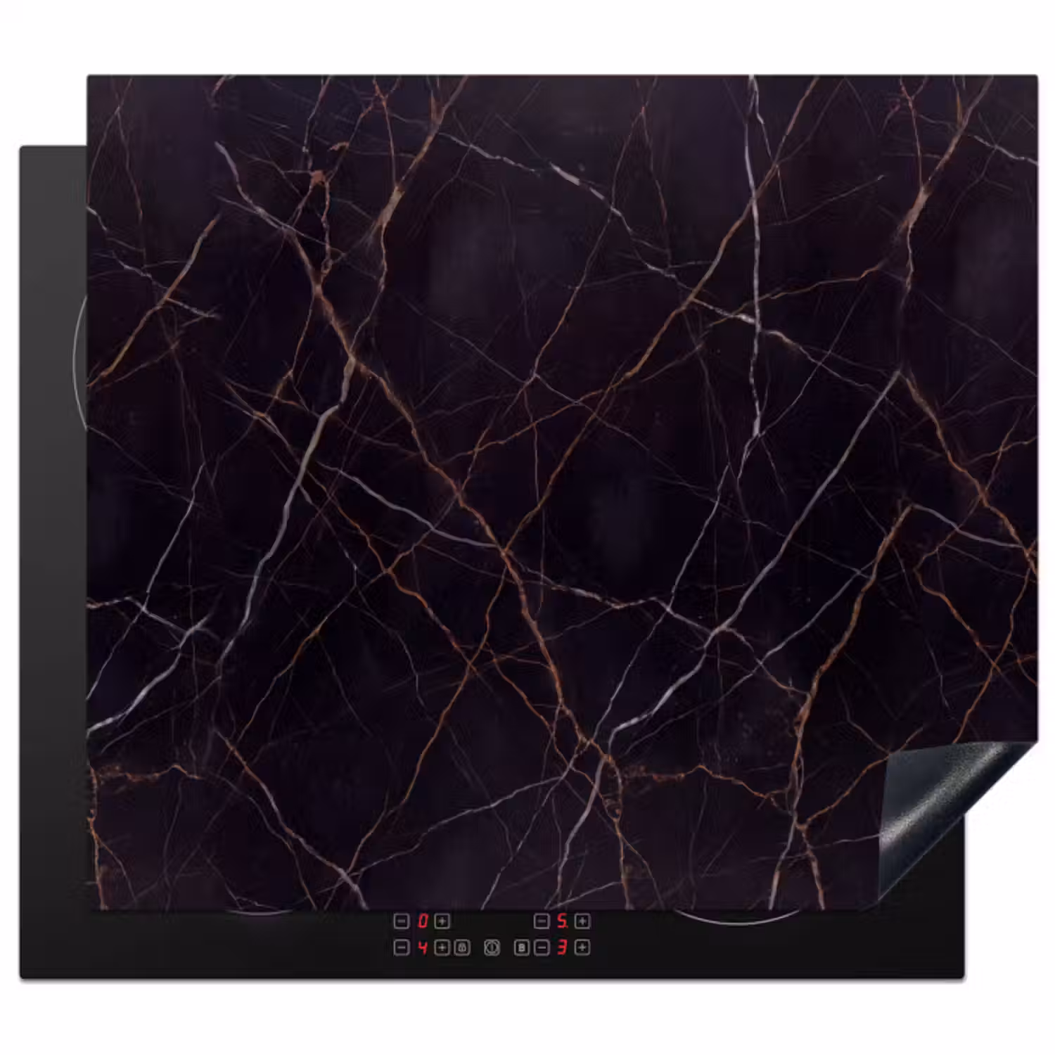 Inductie beschermer - Natuursteen - Marmerpatroon - Abstract - Modern - Zwart - Goud