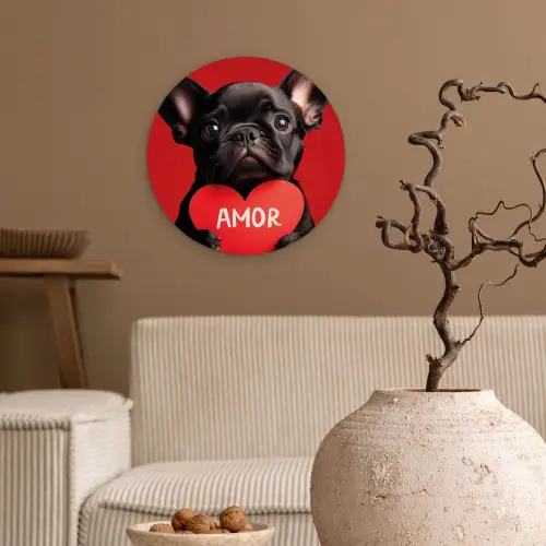 Amor - Hond  - Hartje - Rood Wandcirkel plexiglas klein -sfeer1