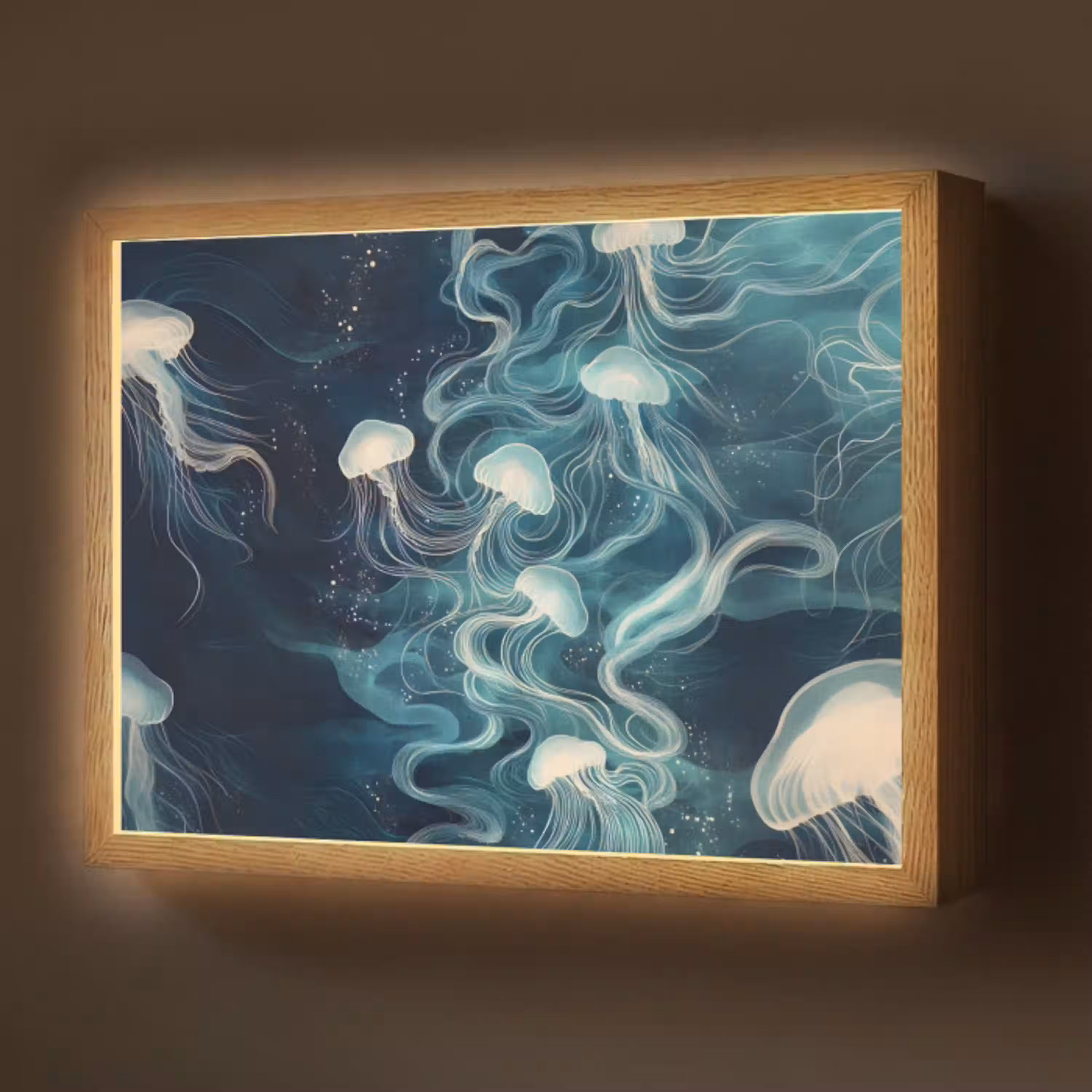 Kwallen - Zee - Wit - Golven Light Box met batterij (Wandlamp) middel -z3d_website