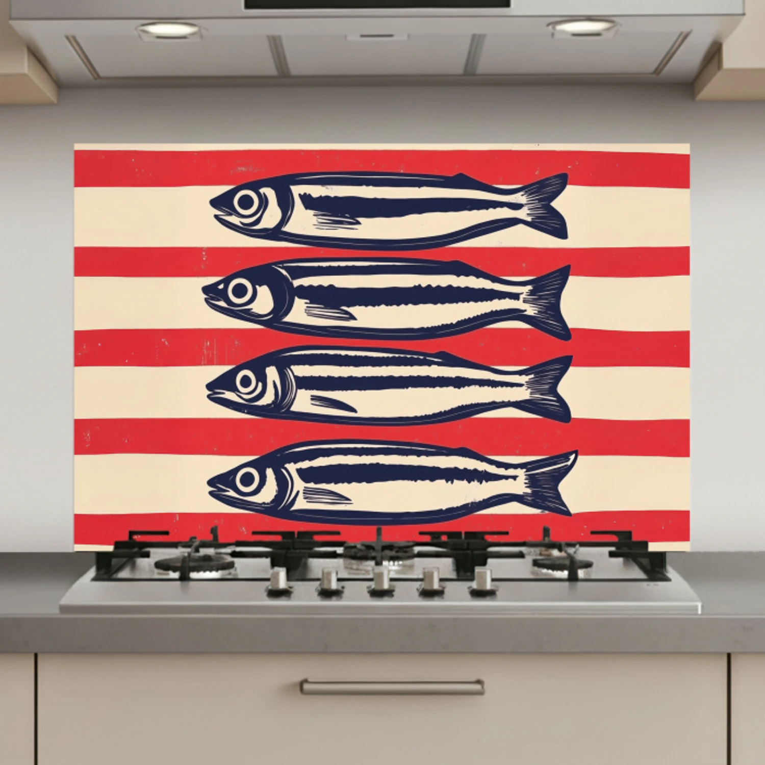 Sardines - Rood en beige strepen keuken achterwand spatscherm klein -3d_website