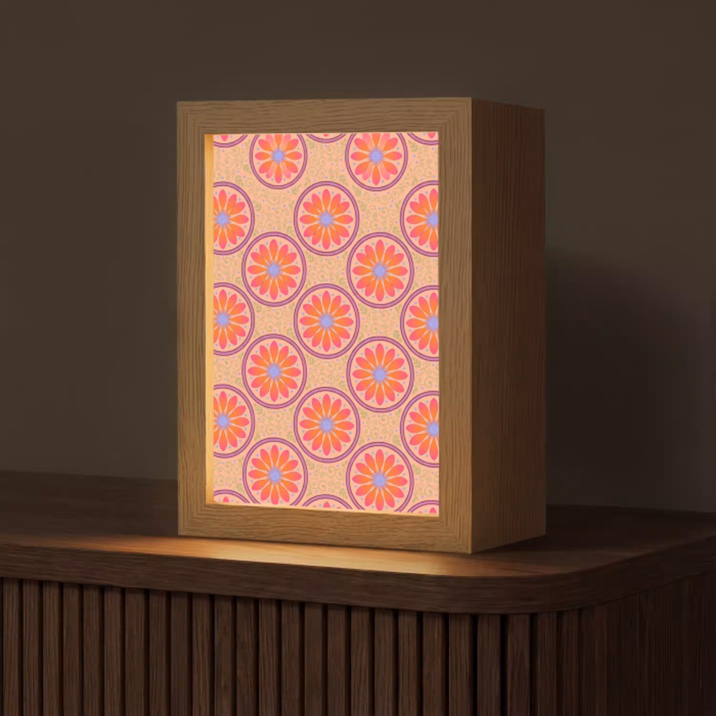 Patroon - Bloemen - Decoratief - Kleurrijk - Modern Light Box met kabel (Tafellamp) klein -z3d_website