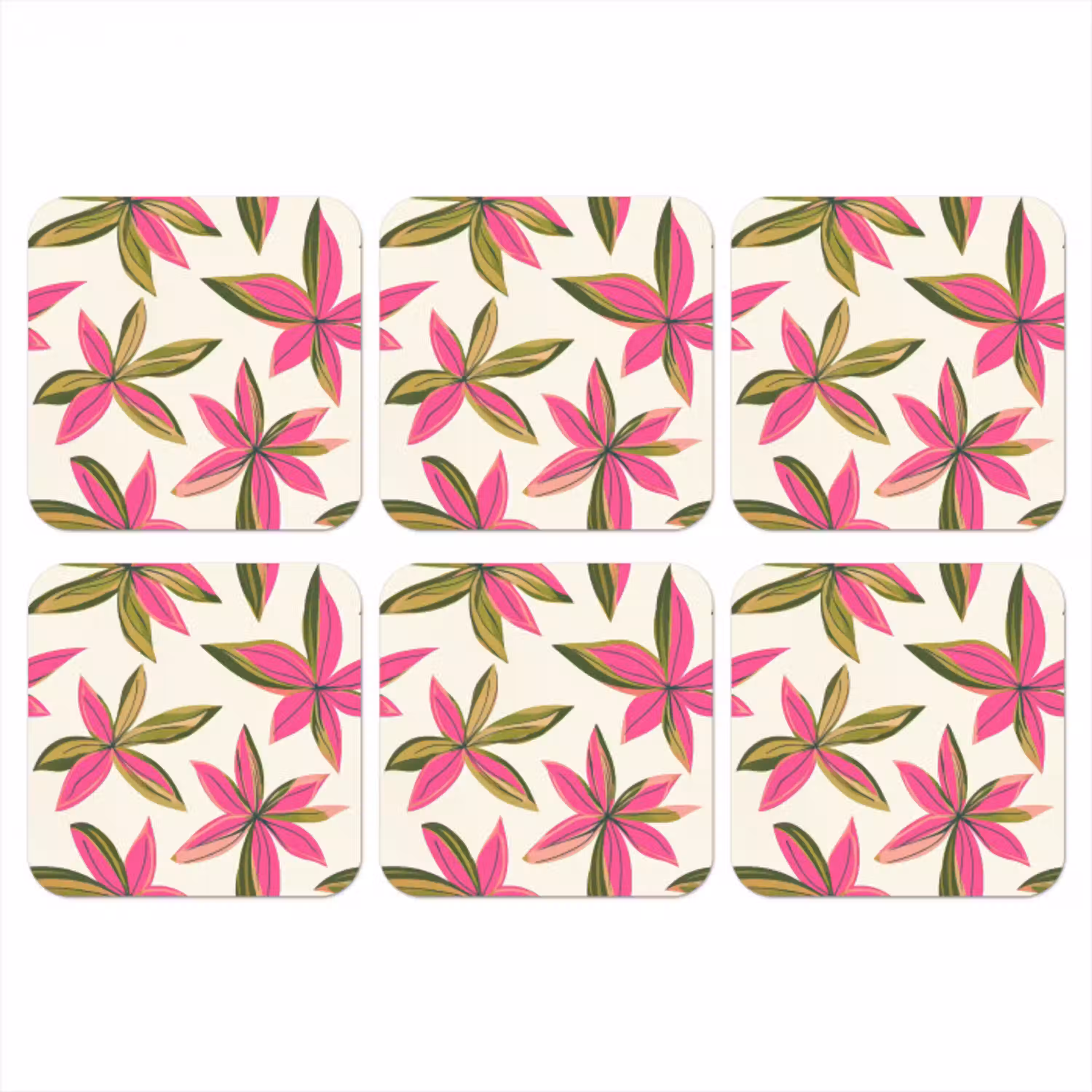 Tropisch - Bloem - Roze onderzetter kurk middel 366 -3d