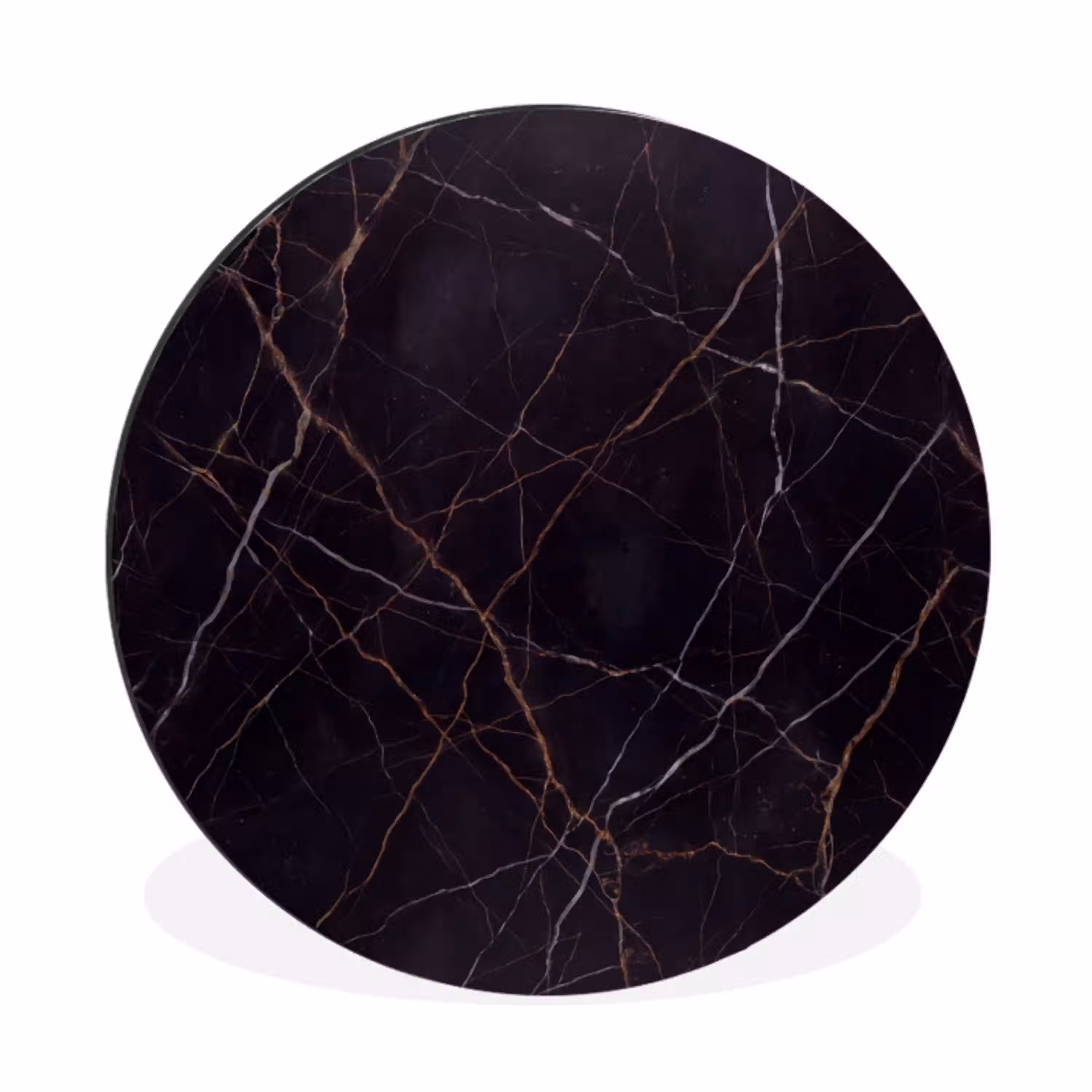 Natuursteen - Marmerpatroon - Abstract - Modern - Zwart - Goud Wandcirkel aluminium klein -3d