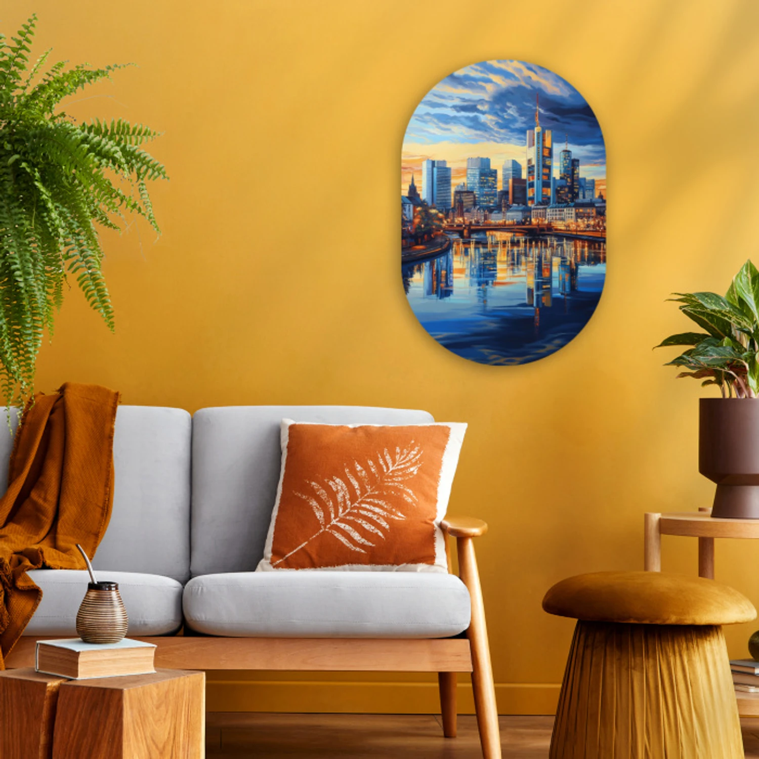 Zonsondergang Frankfurt - Stad - Skyline - Water Wandcirkel Ovaal Forex klein -sfeer4