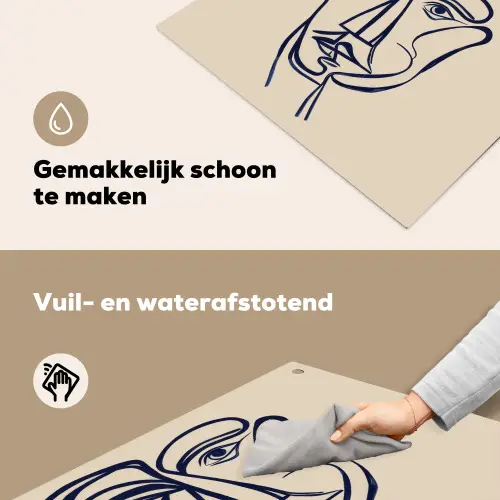 Minimalistisch - Lijnillustratie - Beige - Donkerblauw Inductie beschemer met haakjes middel -ky-schoon-nl