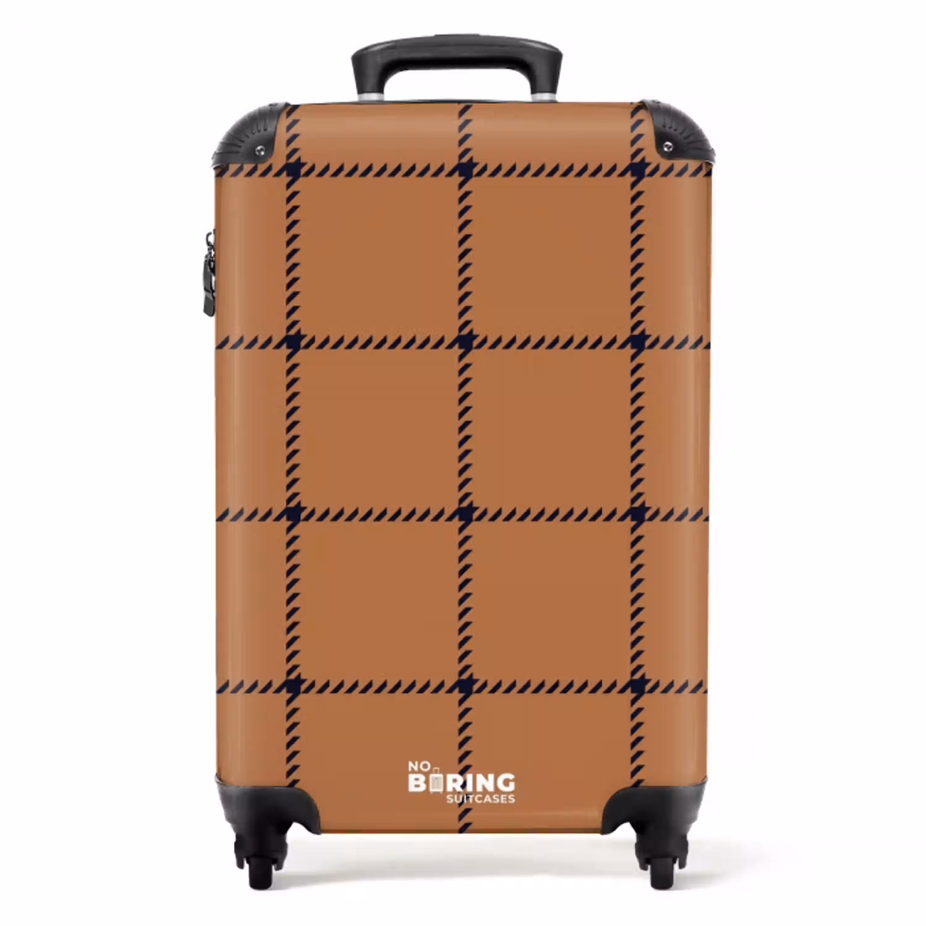 Ruitpatroon met visgraatlijnen in bruin en zwart NBS - Handbagage koffer - Kinderen Unisex middel -productfoto_recht