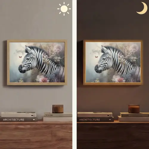 Zebra - Wilde dieren - Vlinder - Bloemen Light Box met batterij (Wandlamp) middel -sfeer3