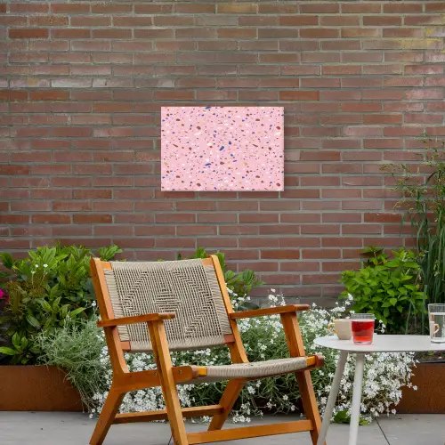 Terrazzo -  Patroon - Kleurrijk - Roze Tuinposter op houten frame 2 cm dik klein 845 -sfeer3