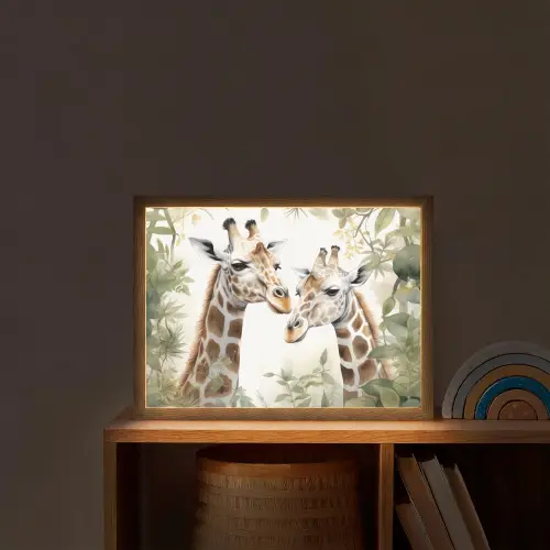 Dieren - Giraffe - Bladeren - Kinderen Light Box met batterij (Wandlamp kind) middel -sfeer1_kind