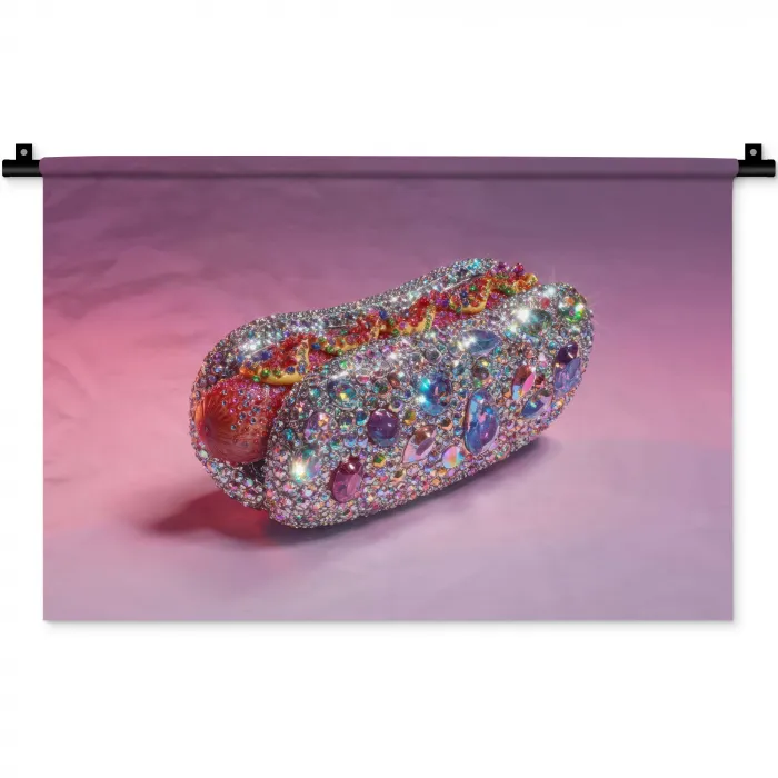 Hotdog - Steentjes - Glitters - Paars Wandkleed katoen klein -zz3d