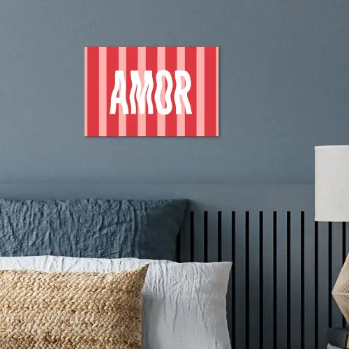 Amor - Strepen - Rood - Roze poster papier klein -sfeer2