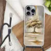 Boom - Bladeren - Abstract - Wit Hoesje iPhone 16 Pro Max met koord klein -sfeer4