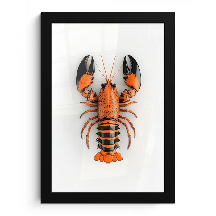 Kreeft - Zwart - Oranje - Wit - Uniek fotolijst zwart zonder passe partout klein -3d
