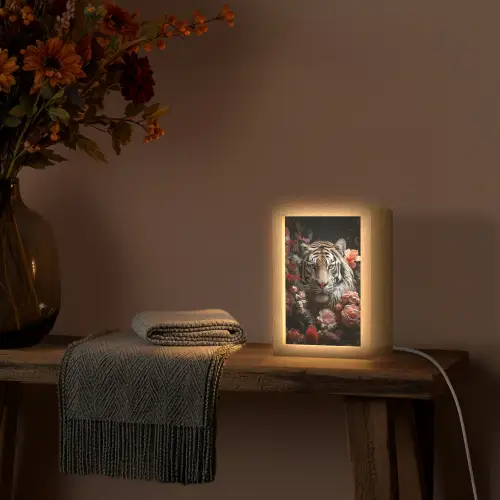 Tijger - Dier - Natuur - Bloemen - Botanisch Light Box met kabel (Tafellamp) klein -sfeer4