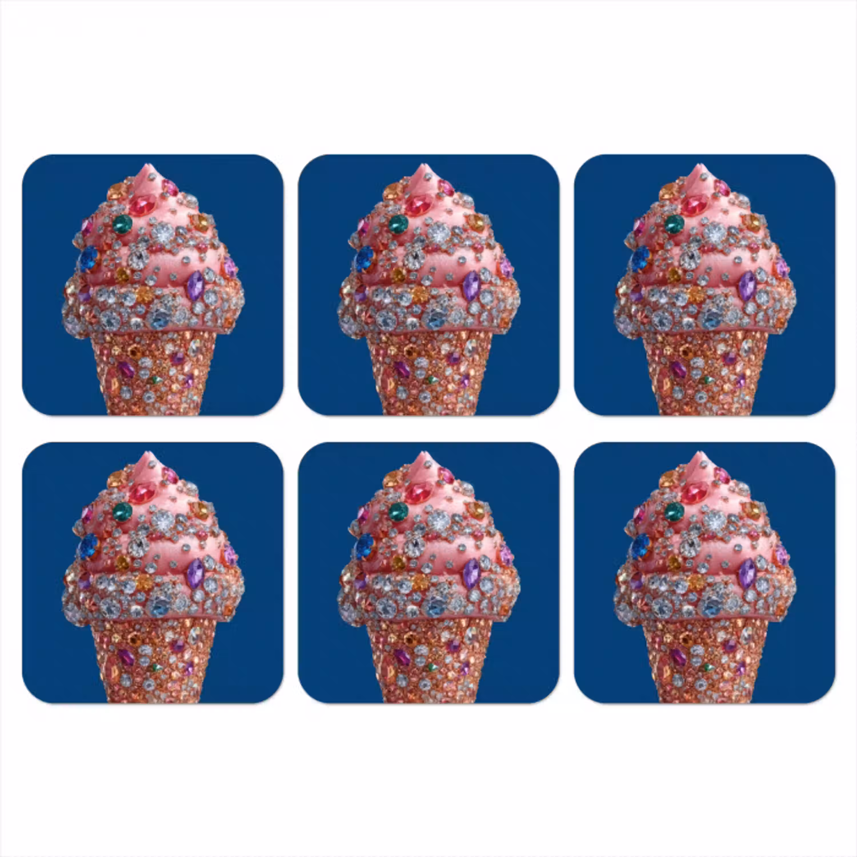 Ijsje - Hoorntje - Steentjes - Blauw onderzetter kurk middel -3d