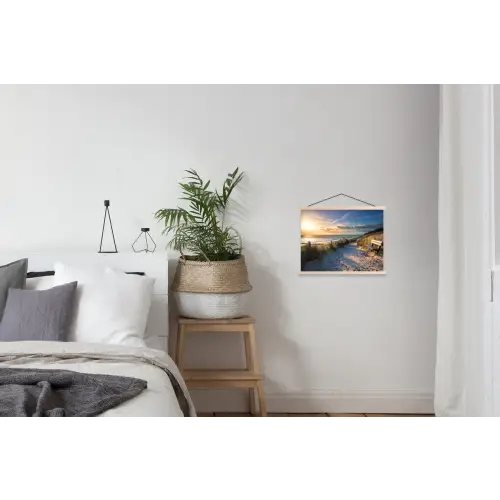 Zonsondergang - Strand - Duin - Gras - Bank textielposter latten blank klein -woonkamer