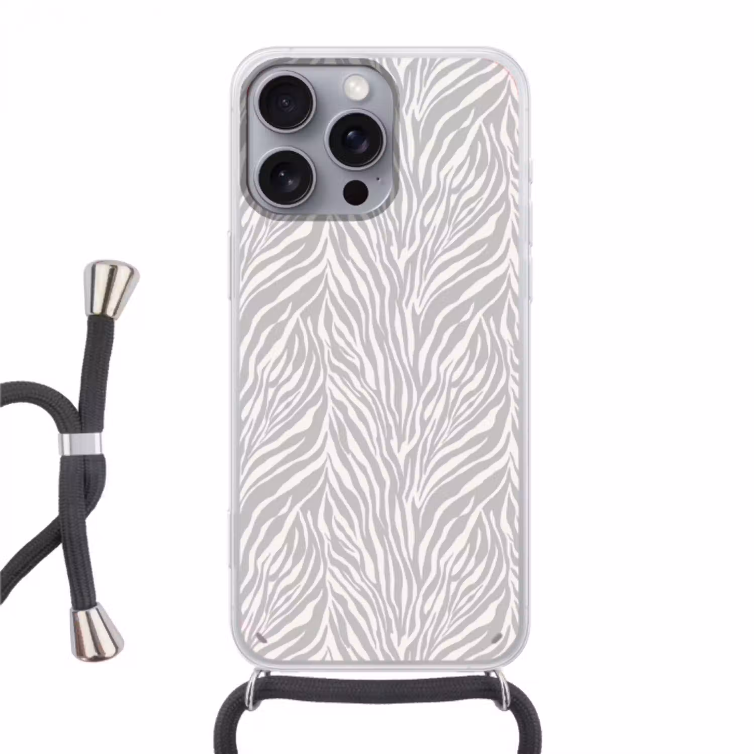 Zebra - Motief - Grijs Hoesje iPhone 16 Pro Max met koord klein 804 -3d
