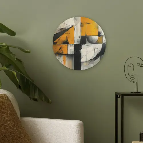 Geel - Abstract - Modern - Vormen Akoestische PET Vilt - Rond klein -sfeer2