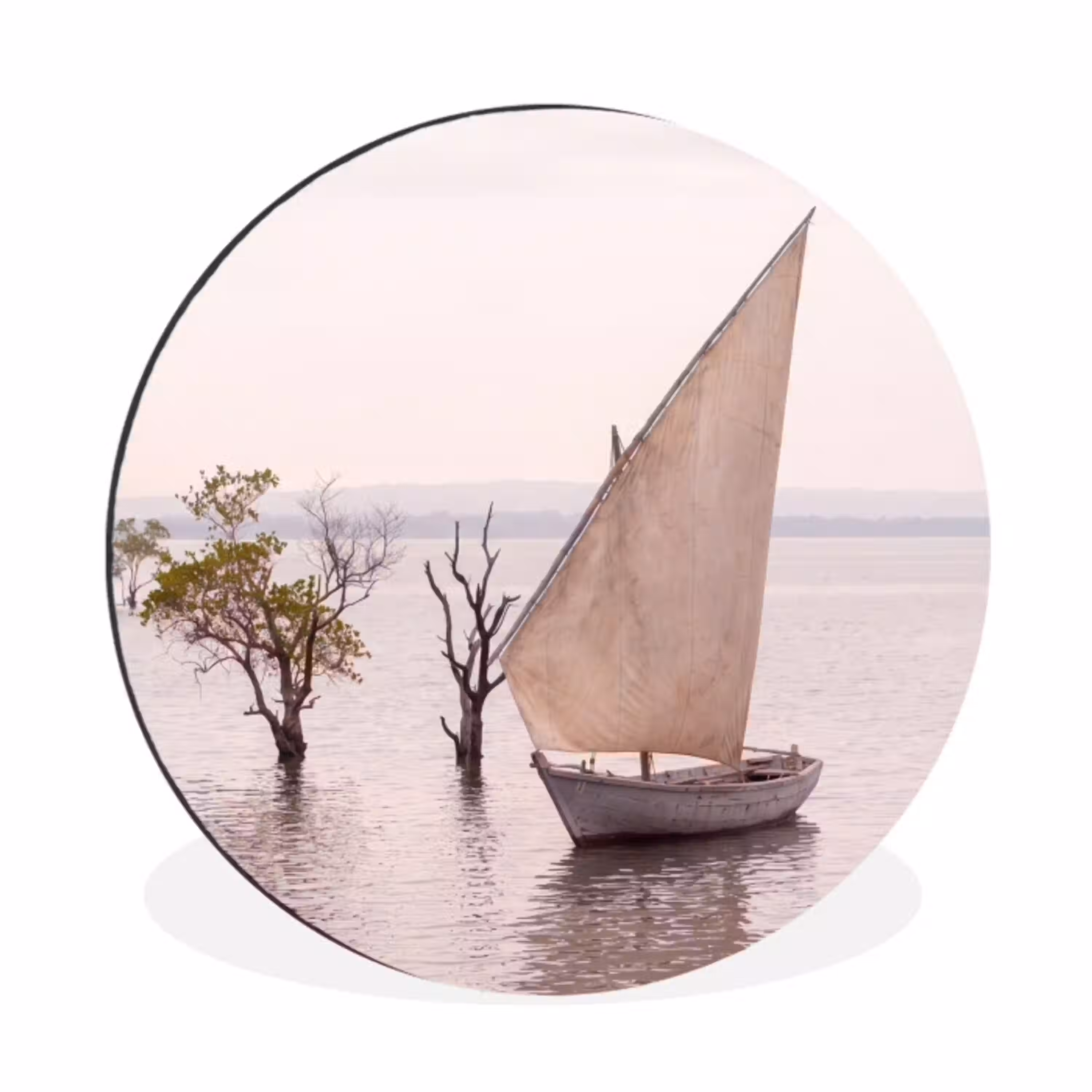 Boot - Zeil - Water - Tropisch - Natuur Wandcirkel aluminium klein -3d