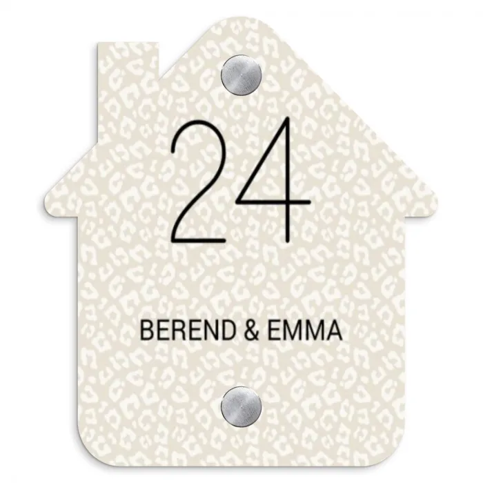 Beige panterprint - Klassiek Naambord Huisje klein -3d
