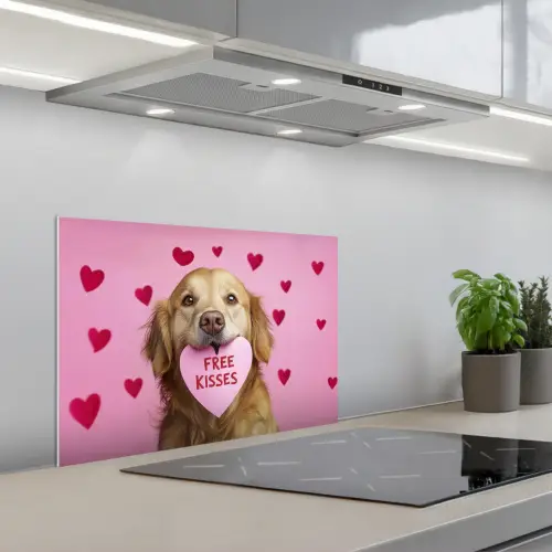 Hond - Kiss- Valentijn - Hartjes keuken achterwand spatscherm klein -3d_schuin