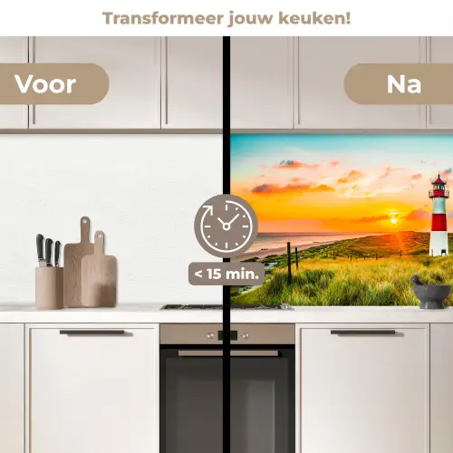 Vuurtoren - Natuur - Zon - Landschap - Gras - Strand - Zee keuken achterwand 2 middel -voor-na2_NL