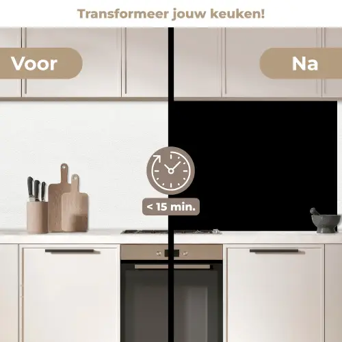 Zwart - Effen kleur keuken achterwand 2 middel 871 -voor-na2_NL