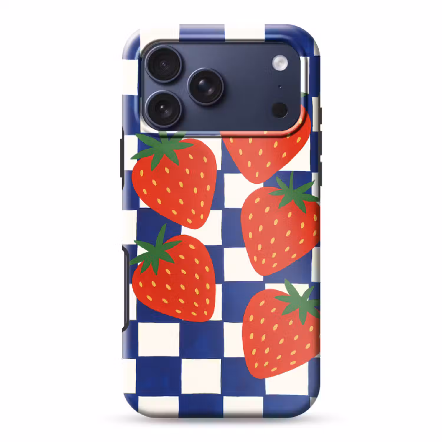 Telefoonhoesje Toughcase - Geblokt - Blauw - Aardbeien